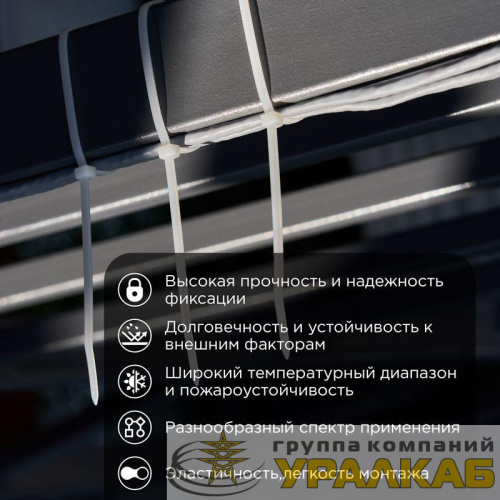 Хомут кабельный 4.8х250 тройной замок нейл. бел. (уп.100шт) Rexant 