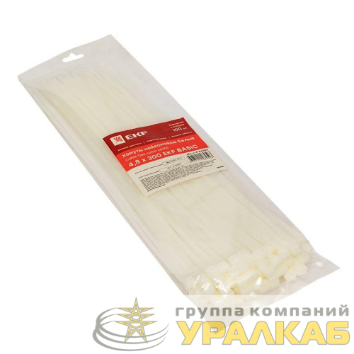 Хомут кабельный 4.8х300 нейл. бел. (уп.100шт) EKF 
