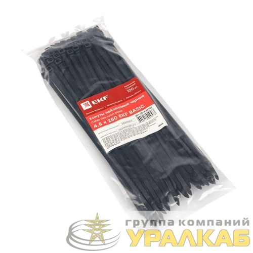 Хомут кабельный 4.8х250 нейл. черн. (уп.100шт) EKF 