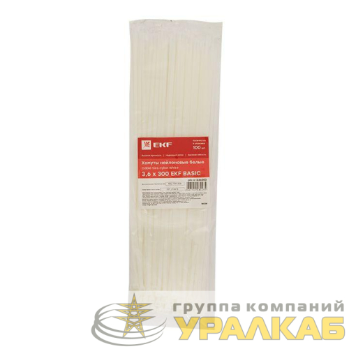 Хомут кабельный 3.6х300 нейл. бел. (уп.100шт) EKF 