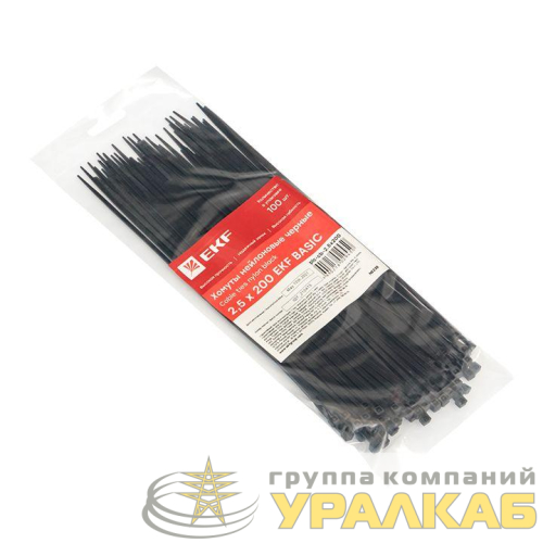Хомут кабельный 2.5х200 нейл. черн. (уп.100шт) EKF 
