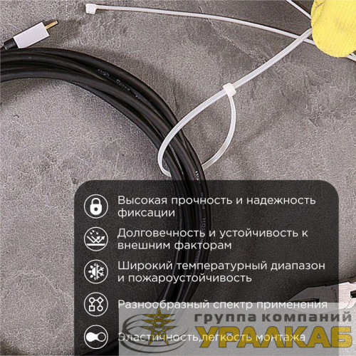 Хомут кабельный 2.5х200 нейл. бел. (уп.100шт) Rexant 