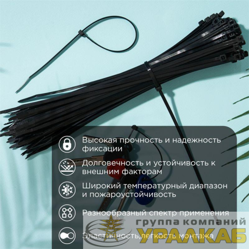 Хомут кабельный 3.6х250 нейл. черн. (уп.100шт) Rexant 