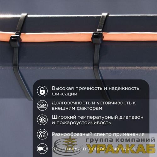 Хомут кабельный 3.6х300 нейл. черн. (уп.100шт) Rexant 