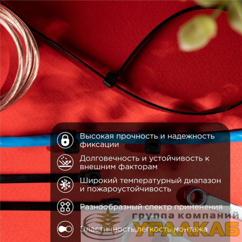 Хомут кабельный 4.8х300 нейл. черн. (уп.100шт) Rexant 