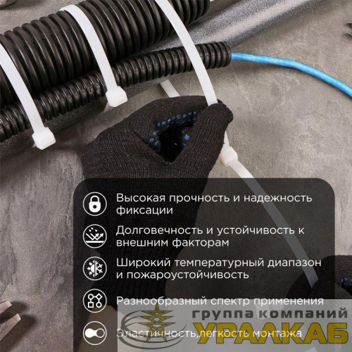 Хомут кабельный 7.6х500 нейл. бел. (уп.100шт) Rexant 