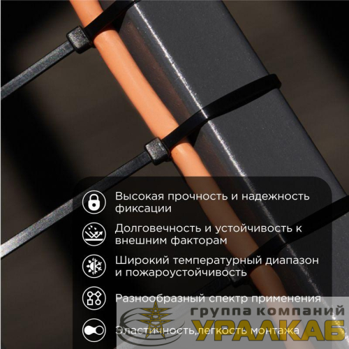 Хомут кабельный 7.6х500 нейл. черн. (уп.100шт) Rexant 