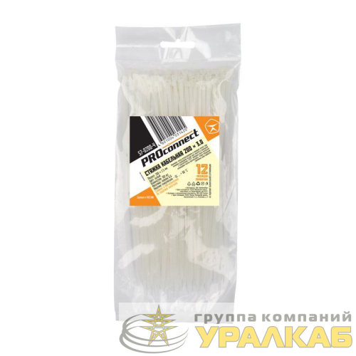 Хомут кабельный 2.5х200 нейл. бел. (уп.100шт) PROCONNECT 