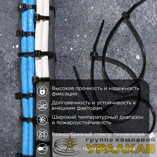 Хомут кабельный 2.5х200 нейл. черн. (уп.100шт) PROCONNECT 