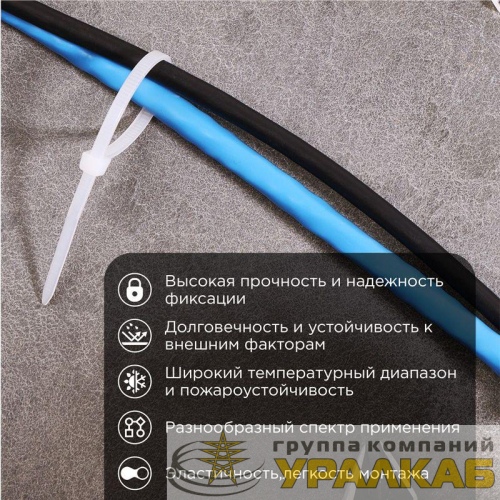Хомут кабельный 4.8х200 нейл. (уп.100шт) бел. Rexant 