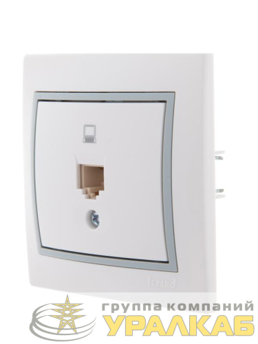 Розетка компьютерная 1-м СП Mira RJ45 бел./сер. LEZARD 