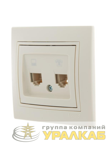 Розетка компьютерная + телефонная 2-м СП Mira RJ45 + RJ11 крем./крем.. LEZARD 