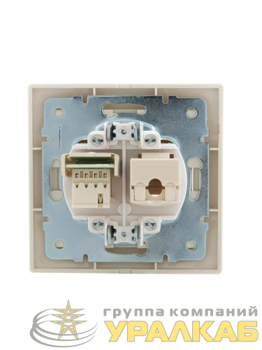 Розетка компьютерная + телефонная 2-м СП Mira RJ45 + RJ11 крем./крем.. LEZARD 