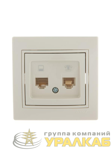 Розетка компьютерная + телефонная 2-м СП Mira RJ45 + RJ11 крем./крем.. LEZARD 