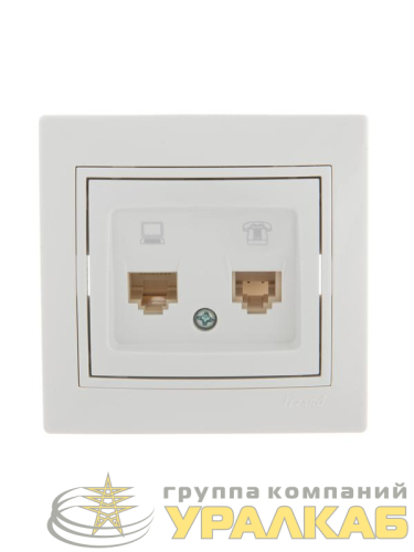 Розетка компьютерная + телефонная 2-м СП Mira RJ45 + RJ11 бел./бел. LEZARD 