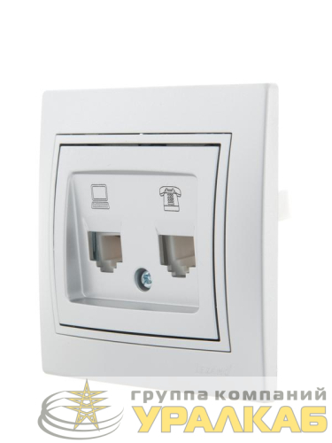 Розетка компьютерная + телефонная 2-м СП Mira RJ45 + RJ11 сер. метал. LEZARD 