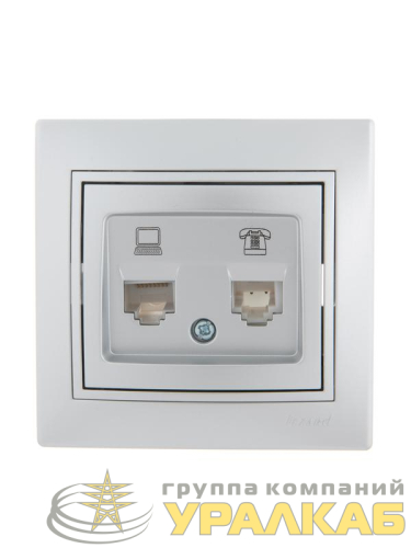 Розетка компьютерная + телефонная 2-м СП Mira RJ45 + RJ11 сер. метал. LEZARD 