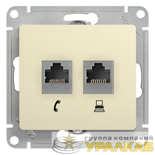 Розетка компьютерная + телефонная 2-м СП Glossa RJ45 + RJ11 кат.5E механизм беж. SE 