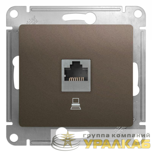 Розетка компьютерная 1-м Glossa RJ45 кат.5E механизм шоколад SE 