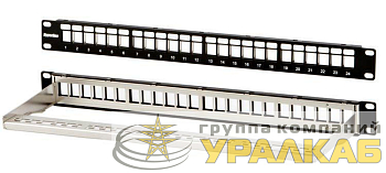 Патч-панель PPBL3-19-24-SH-RM модульная 19дюймов 24 порта Flat Type 1U для экранир. и неэкранир. модулей KJ2(C6A) KJ5; KJE; KJNE; с задним каб. организат. (без модулей) Hyperline 