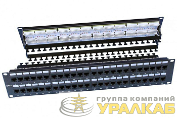 Патч-панель PP3-19-48-8P8C-C6-110D 19дюйм 2U 48 портов RJ45 кат.6 Dual IDC ROHS черн. (задн. каб. организат. в компл.) Hyperline 