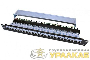 Патч-панель PP3-19-24-8P8C-C6-SH-110D 19дюйм. 1U 24 порта RJ45 полн. экран. кат.6; Dual IDC ROHS черн. Hyperline 