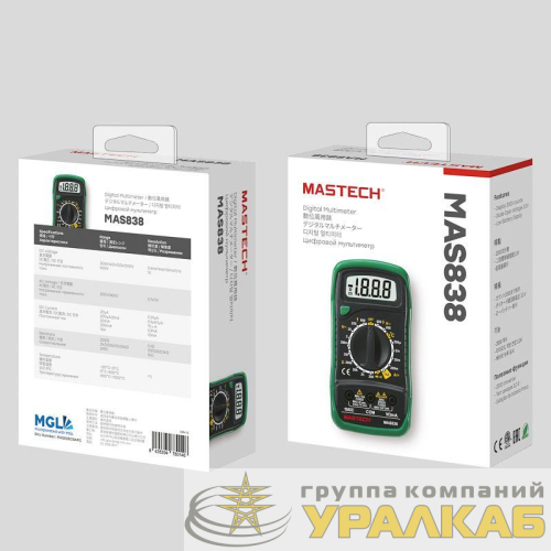 Мультиметр портативный MAS838 в кожухе с прозвонкой и измерением температуры Mastech 