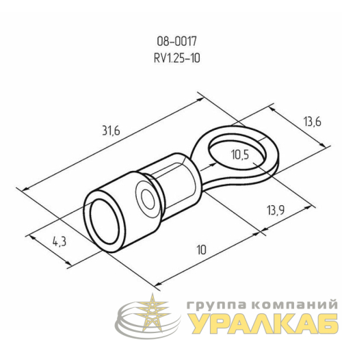 Наконечник кольцевой изолированный (НКИ d10.5мм) 0.5-1.5кв.мм (VR1.25-10) REXANT 