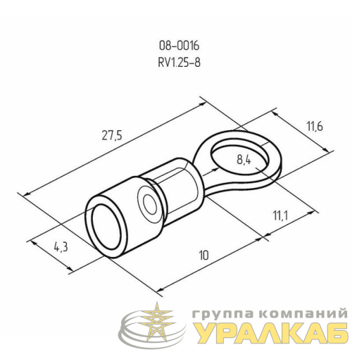 Наконечник кольцевой изолированный (НКИ d8.4мм) 0.5-1.5кв.мм (VR1.25-8) REXANT 