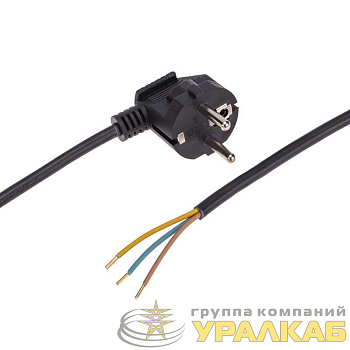 Шнур электрический с угловой вилкой 10А 2300Вт ПВС 3х0.75кв.мм 1.5м черн. Rexant 