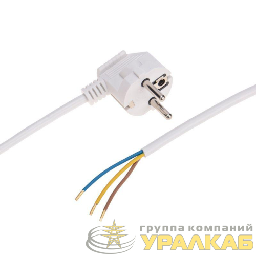 Шнур электрический с угловой вилкой 10А 2300Вт ПВС 3х0.75кв.мм 2м бел. Rexant 