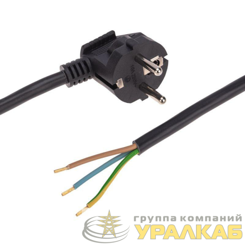Шнур электрический с угловой вилкой 16А 3500Вт ПВС 3х1.5кв.мм 2м черн. Rexant 