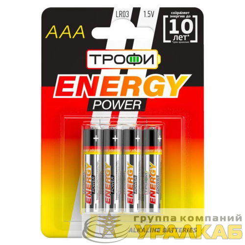 Элемент питания алкалиновый AAA/LR03 4BL (блист.4шт) Трофи 