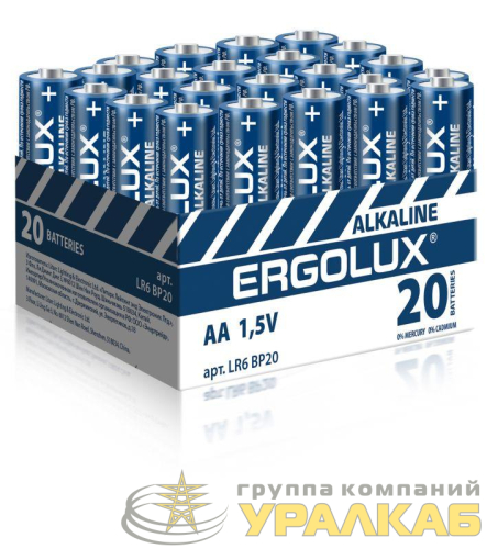 Элемент питания алкалиновый AA/LR6 1.5В Alkaline BP-20 ПРОМО (уп.20шт) Ergolux 
