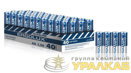 Элемент питания алкалиновый AA/LR6 1.5В Alkaline BOX40 ПРОМО (уп.40шт) Ergolux 