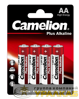 Элемент питания алкалиновый AA/LR6 1.5В Plus Alkaline LR6-BP4 (блист.4шт) Camelion 
