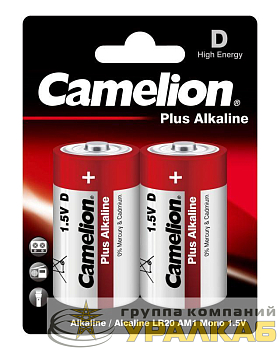 Элемент питания алкалиновый D/LR20 1.5В Plus Alkaline LR20-BP2 BL-2 (блист.2шт) Camelion 
