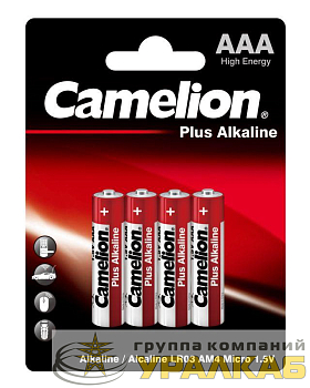 Элемент питания алкалиновый AAA/LR03 1.5В Plus Alkaline LR03-BP4 BL-4 (блист.4шт) Camelion 