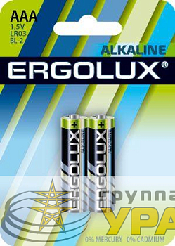Элемент питания алкалиновый AAA/LR03 1.5В Alkaline BL-2 (блист.2шт) Ergolux 