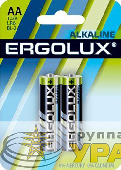 Элемент питания алкалиновый AA/LR6 1.5В Alkaline BL-2 (блист.2шт) Ergolux 
