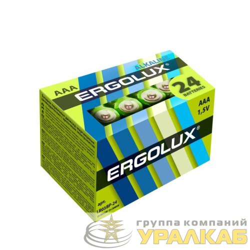 Элемент питания алкалиновый AAA/LR03 1.5В Alkaline BP-24 (уп.24шт) Ergolux 