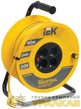 Удлинитель на катушке 4х40м с заземл. 10А IP20 Industrial УК40 3х1 термозащита IEK 