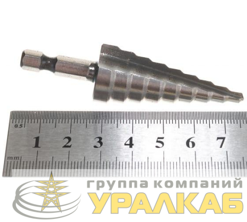 Сверло ступенчатое по металлу 4-6-8-10-12-14-16-18-20мм P6M5 шестигранный хвостовик Вихрь 