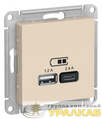 Розетка USB AtlasDesign тип A+C 5В/2.4А 2х5В/1.2А механизм беж. SE 