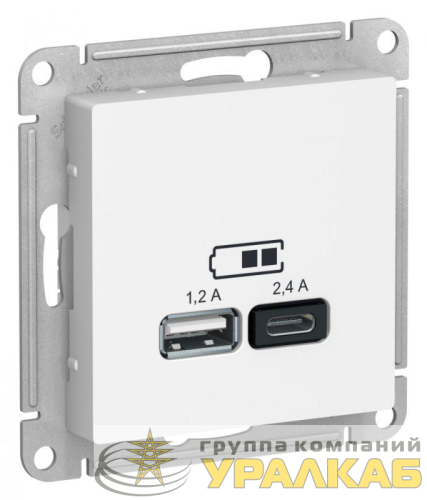 Розетка USB AtlasDesign тип A+C 5В/2.4А 2х5В/1.2А механизм бел. SE 