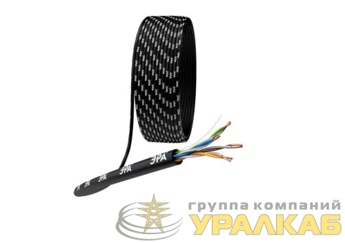 Кабель витая пара U/UTP кат.5E 4х2х24AWG solid CU PE Outdoor черн. (м) Эра 
