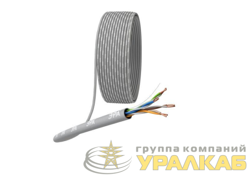 Кабель витая пара U/UTP кат.5E 4х2х24AWG solid CU PVC сер. (м) Эра 
