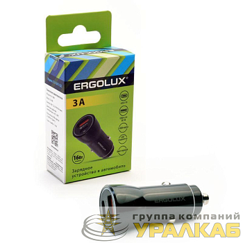 Адаптер автомобильный ELX-CA01-C02 1USB+1Type C 12В 5В/3А LED коробка черн. ERGOLUX 
