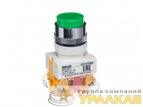 Выключатель кнопочный ABFP ВК-22 d22мм 220В с фиксацией зел. DEKraft 