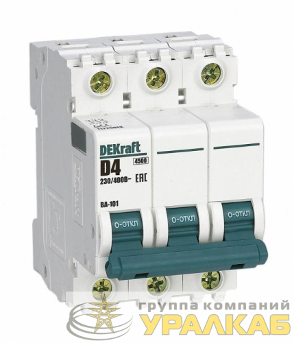 Выключатель автоматический модульный 3п D 4А 4.5кА ВА-101 DEKraft 